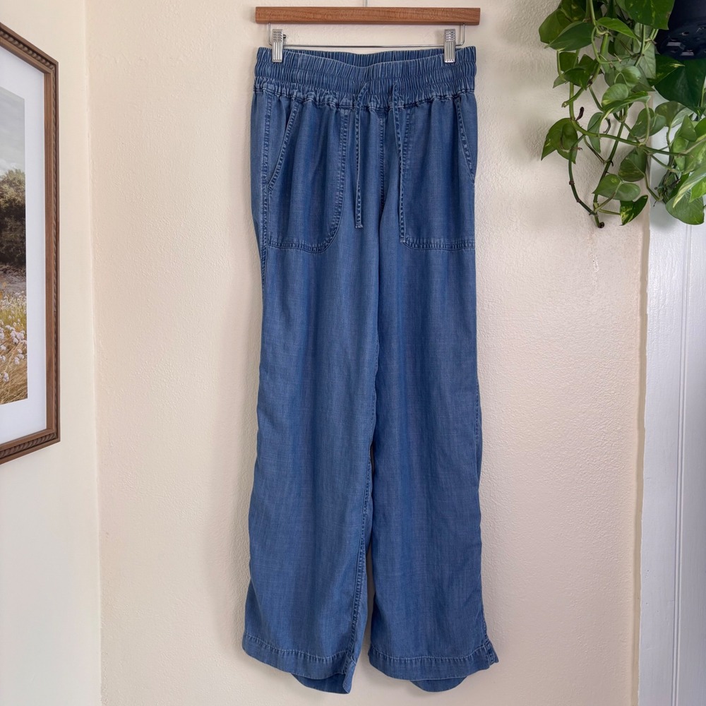 Quince pull on tencel chambray pants medium indigo size small denim tie waist